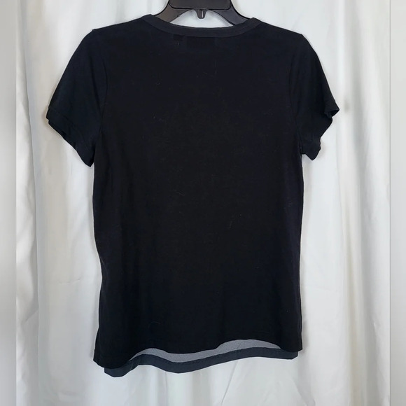 Simply Vera Vera Wang‎ Short Sleeve Woven Knit Black Motif Applique Top Size M - Picture 5 of 6